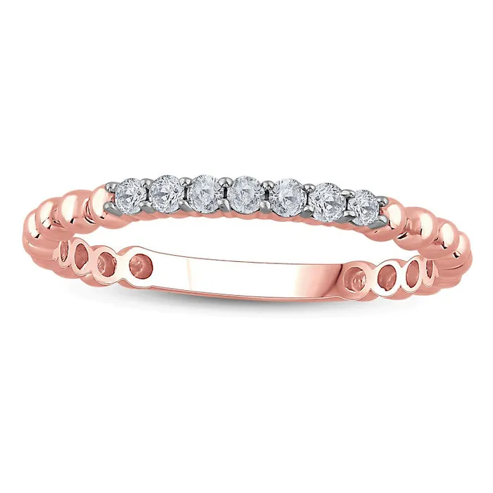 Rings Goldia 013 CT TW Natural Diamond Beaded Shank Stackable Band in Solid 10K Rose Gold Rings Goldia 013 CT TW Natural Diamond Beaded Shank Stackable Band in Solid 10K Rose Gold