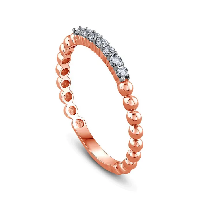 Rings Goldia 013 CT TW Natural Diamond Beaded Shank Stackable Band in Solid 10K Rose Gold Rings Goldia 013 CT TW Natural Diamond Beaded Shank Stackable Band in Solid 10K Rose Gold