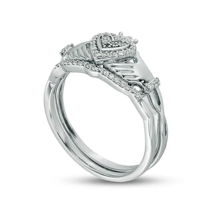 Rings Goldia 017 CT TW Composite Natural Diamond Heart Frame Twist Claddagh Bridal Engagement Ring Set in Solid 10K White Gold Rings Goldia 017 CT TW Composite Natural Diamond Heart Frame Twist Claddagh Bridal Engagement Ring Set in Solid 10K White Gold