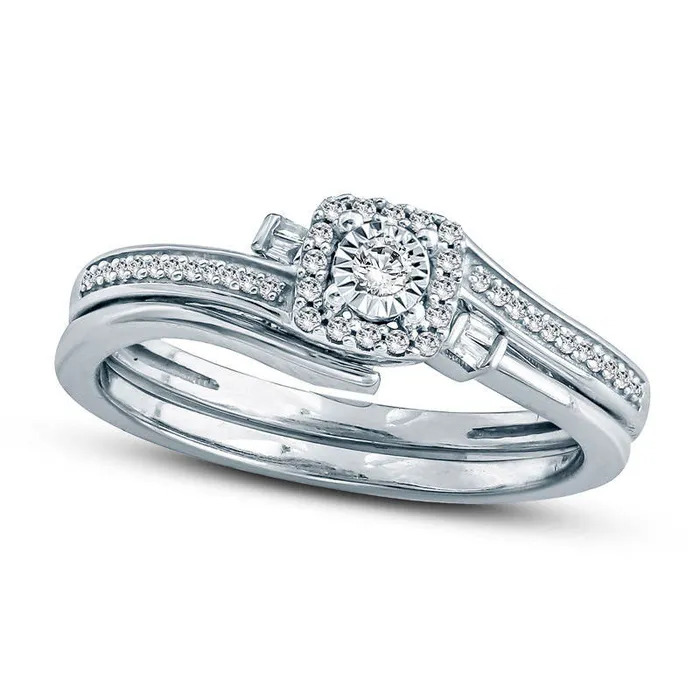 Rings Goldia 017 CT TW Natural Diamond Square Frame Bypass Bridal Engagement Ring Set in Sterling Silver Rings Goldia 017 CT TW Natural Diamond Square Frame Bypass Bridal Engagement Ring Set in Sterling Silver