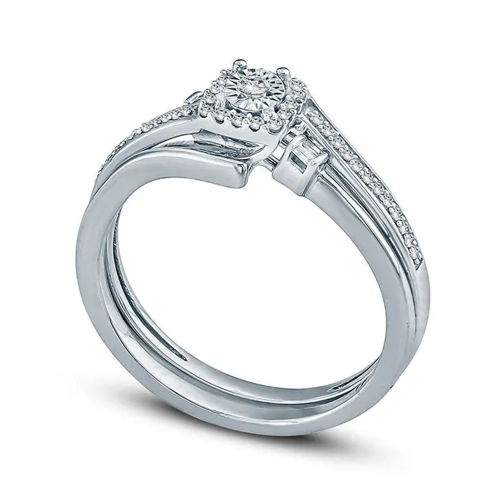 Rings Goldia 017 CT TW Natural Diamond Square Frame Bypass Bridal Engagement Ring Set in Sterling Silver Rings Goldia 017 CT TW Natural Diamond Square Frame Bypass Bridal Engagement Ring Set in Sterling Silver