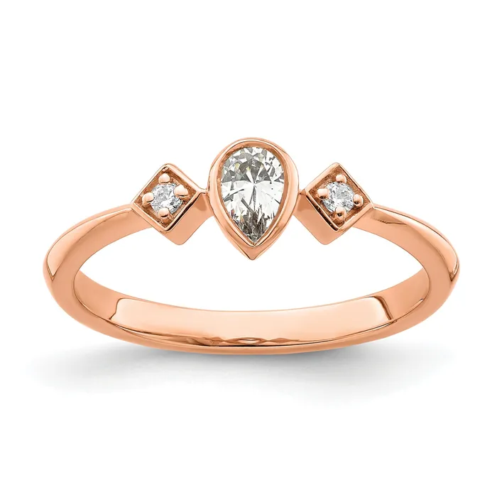 Rings Goldia 024ct CZ Solid Real 14k Rose Gold Polish Petite Pear Complete Dia Ring Rings Goldia 024ct CZ Solid Real 14k Rose Gold Polish Petite Pear Complete Dia Ring