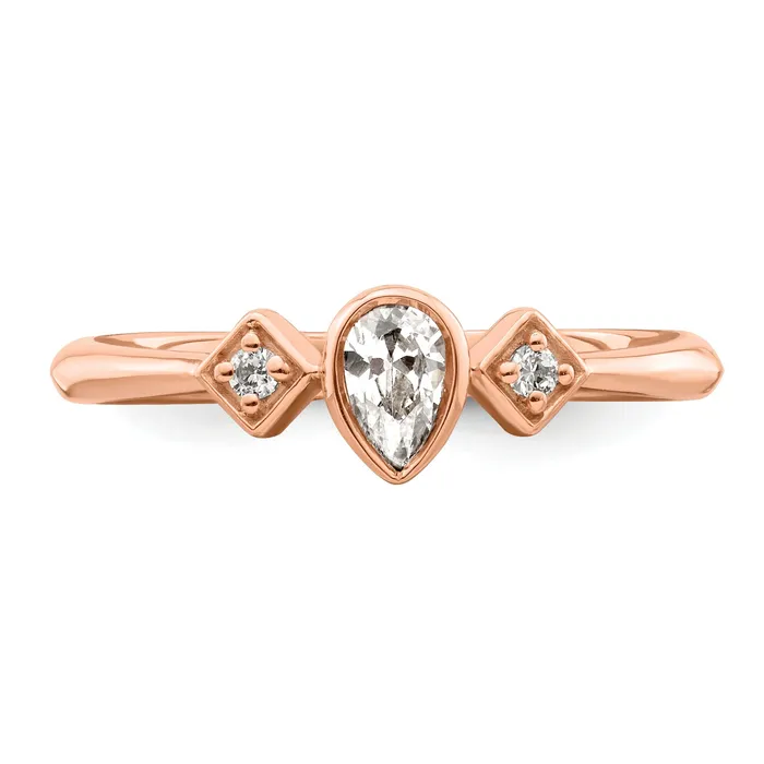 Rings Goldia 024ct CZ Solid Real 14k Rose Gold Polish Petite Pear Complete Dia Ring