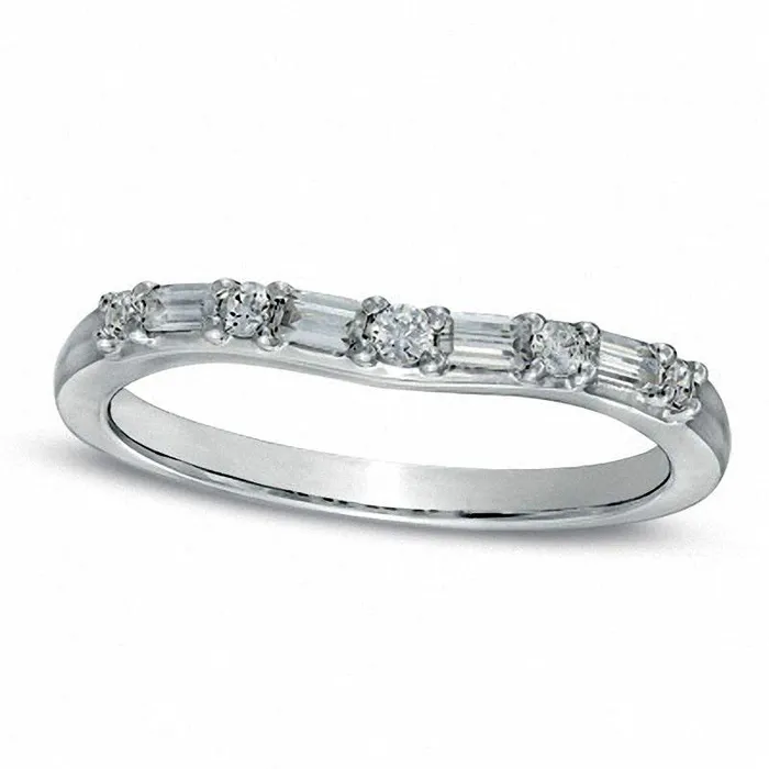 Rings Goldia 025 CT TW Baguette and Round Natural Diamond Alternating Contour Wedding Band in Solid 14K White Gold Rings Goldia 025 CT TW Baguette and Round Natural Diamond Alternating Contour Wedding Band in Solid 14K White Gold