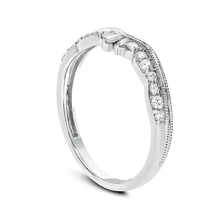 Rings Goldia 025 CT TW Baguette and Round Natural Diamond Antique VintageStyle Contour Wedding Band in Solid 10K White Gold Rings Goldia 025 CT TW Baguette and Round Natural Diamond Antique VintageStyle Contour Wedding Band in Solid 10K White Gold