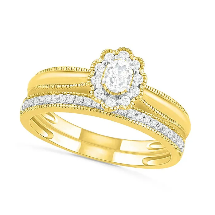Rings Goldia 033 CT TW Oval Natural Diamond Scallop Frame Antique VintageStyle Bridal Engagement Ring Set in Solid 10K Yellow Gold Rings Goldia 033 CT TW Oval Natural Diamond Scallop Frame Antique VintageStyle Bridal Engagement Ring Set in Solid 10K Yellow Gold
