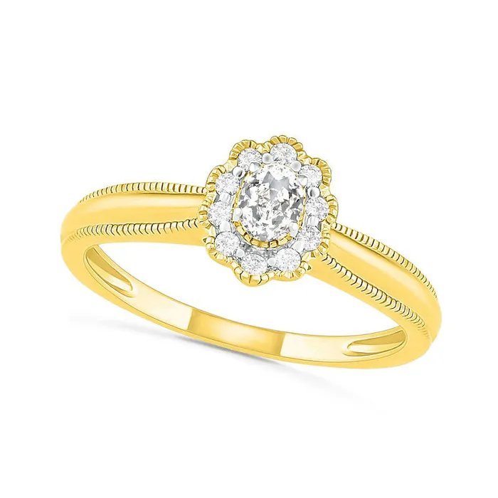 Rings Goldia 033 CT TW Oval Natural Diamond Scallop Frame Antique VintageStyle Bridal Engagement Ring Set in Solid 10K Yellow Gold Rings Goldia 033 CT TW Oval Natural Diamond Scallop Frame Antique VintageStyle Bridal Engagement Ring Set in Solid 10K Yellow Gold