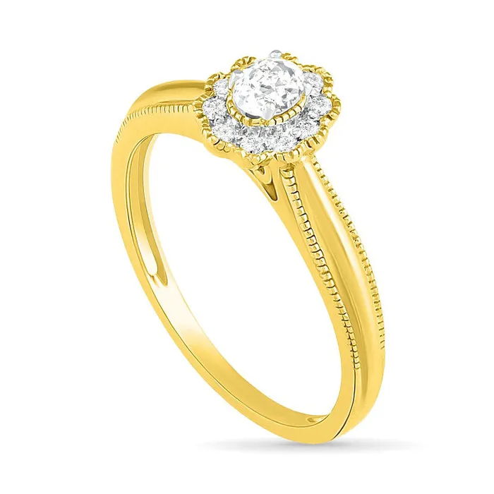 Rings Goldia 033 CT TW Oval Natural Diamond Scallop Frame Antique VintageStyle Bridal Engagement Ring Set in Solid 10K Yellow Gold Rings Goldia 033 CT TW Oval Natural Diamond Scallop Frame Antique VintageStyle Bridal Engagement Ring Set in Solid 10K Yellow Gold