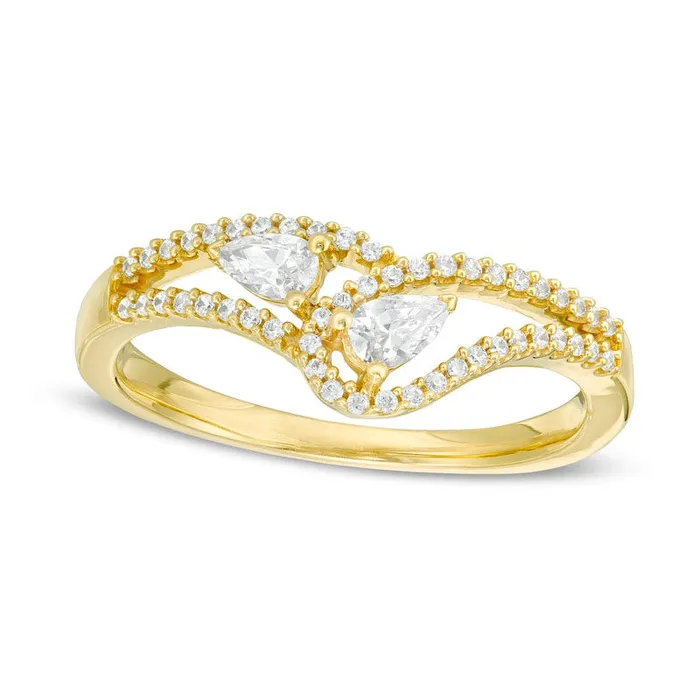 Rings Goldia 033 CT TW PearShaped Natural Diamond Double Loop Ring in Solid 10K Yellow Gold Rings Goldia 033 CT TW PearShaped Natural Diamond Double Loop Ring in Solid 10K Yellow Gold