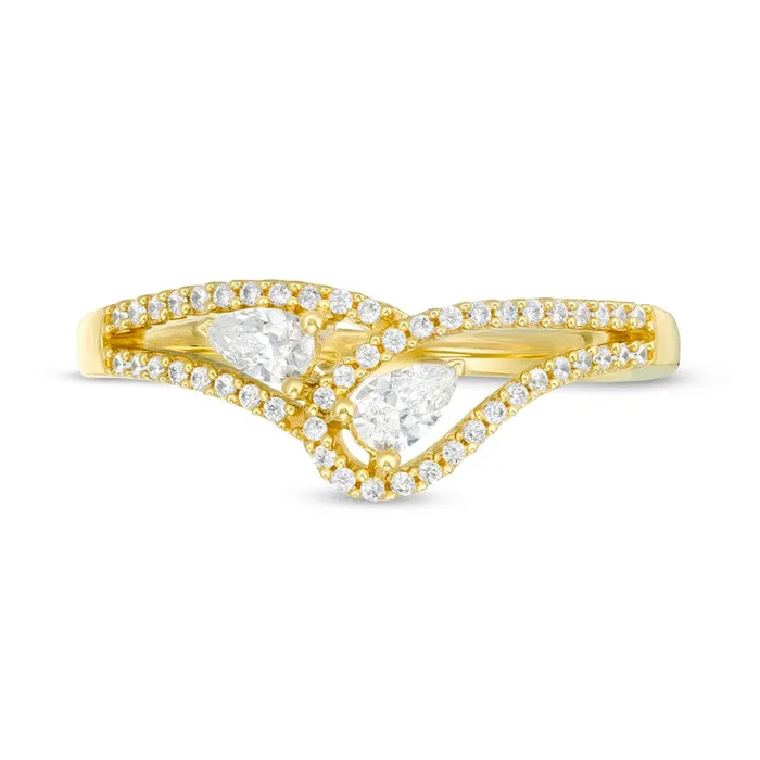 Rings Goldia 033 CT TW PearShaped Natural Diamond Double Loop Ring in Solid 10K Yellow Gold Rings Goldia 033 CT TW PearShaped Natural Diamond Double Loop Ring in Solid 10K Yellow Gold