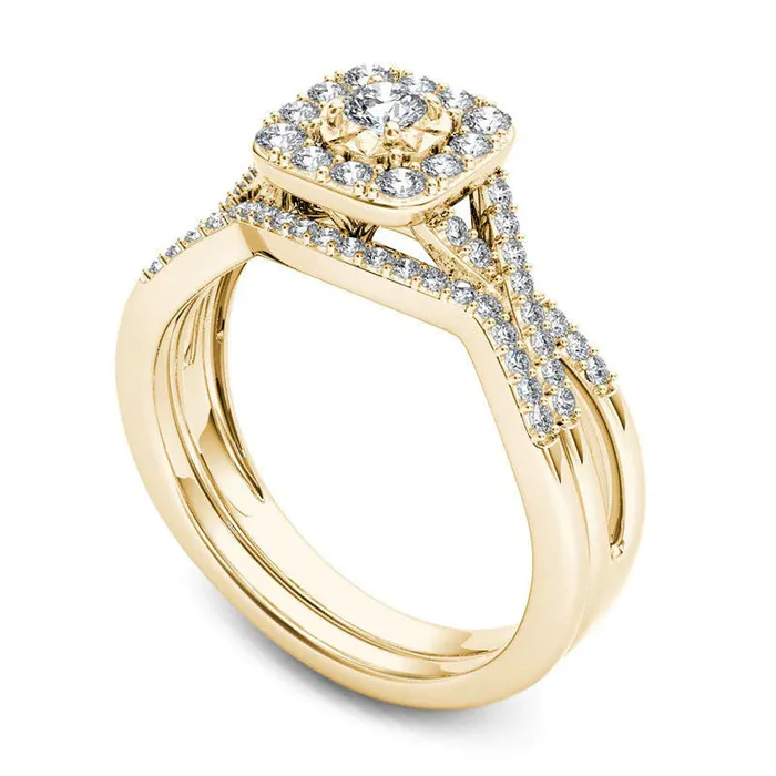 Rings Goldia 038 CT TW Natural Diamond Cushion Frame Twist Bridal Engagement Ring Set in Solid 14K Gold Rings Goldia 038 CT TW Natural Diamond Cushion Frame Twist Bridal Engagement Ring Set in Solid 14K Gold