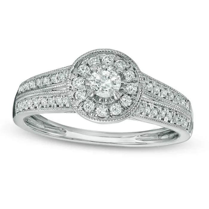 Rings Goldia 038 CT TW Natural Diamond Frame Double Row Antique VintageStyle Engagement Ring in Solid 10K White Gold Rings Goldia 038 CT TW Natural Diamond Frame Double Row Antique VintageStyle Engagement Ring in Solid 10K White Gold