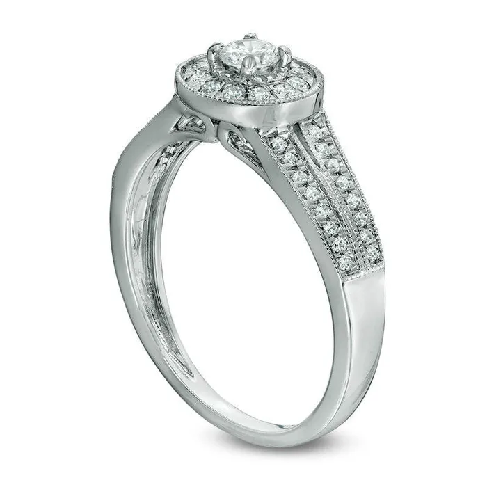 Rings Goldia 038 CT TW Natural Diamond Frame Double Row Antique VintageStyle Engagement Ring in Solid 10K White Gold Rings Goldia 038 CT TW Natural Diamond Frame Double Row Antique VintageStyle Engagement Ring in Solid 10K White Gold