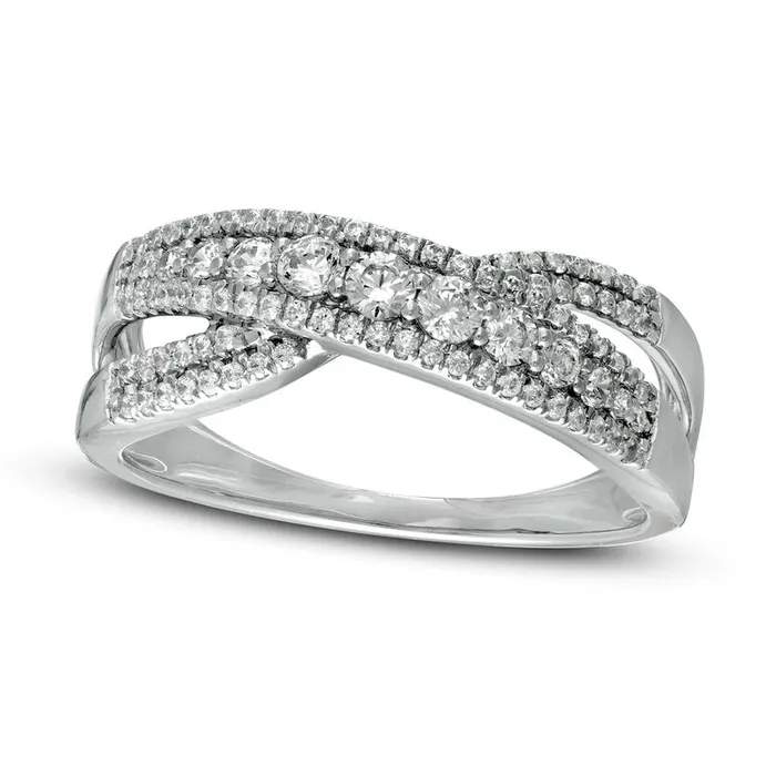 Rings Goldia 050 CT TW Natural Diamond CrissCross Split Shank Ring in Solid 10K White Gold Rings Goldia 050 CT TW Natural Diamond CrissCross Split Shank Ring in Solid 10K White Gold