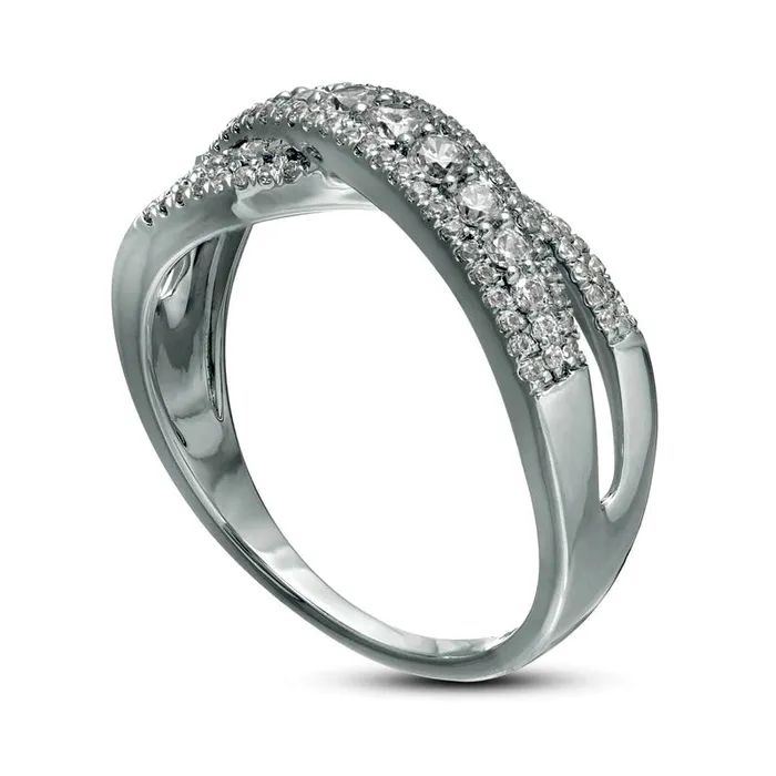 Rings Goldia 050 CT TW Natural Diamond CrissCross Split Shank Ring in Solid 10K White Gold Rings Goldia 050 CT TW Natural Diamond CrissCross Split Shank Ring in Solid 10K White Gold