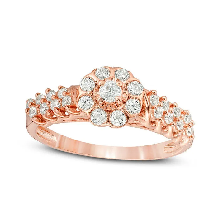 Rings Goldia 050 CT TW Natural Diamond Flower Frame MultiRow Engagement Ring in Solid 10K Rose Gold Rings Goldia 050 CT TW Natural Diamond Flower Frame MultiRow Engagement Ring in Solid 10K Rose Gold