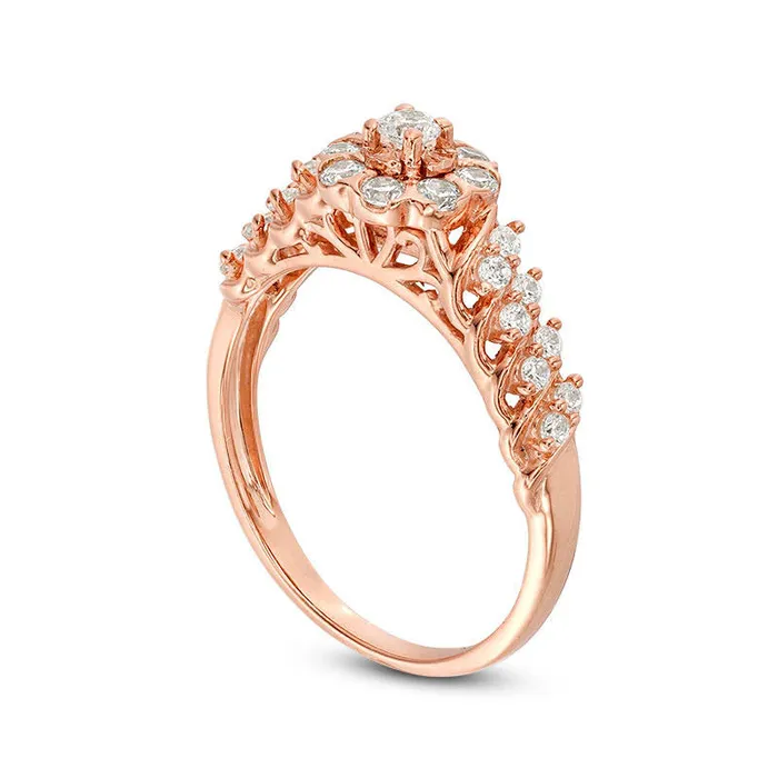 Rings Goldia 050 CT TW Natural Diamond Flower Frame MultiRow Engagement Ring in Solid 10K Rose Gold Rings Goldia 050 CT TW Natural Diamond Flower Frame MultiRow Engagement Ring in Solid 10K Rose Gold