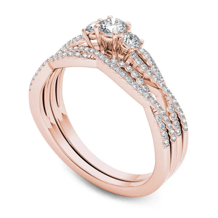 Rings Goldia 050 CT TW Natural Diamond Three Stone Twist Bridal Engagement Ring Set in Solid 14K Rose Gold Rings Goldia 050 CT TW Natural Diamond Three Stone Twist Bridal Engagement Ring Set in Solid 14K Rose Gold