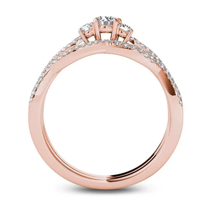 Rings Goldia 050 CT TW Natural Diamond Three Stone Twist Bridal Engagement Ring Set in Solid 14K Rose Gold Rings Goldia 050 CT TW Natural Diamond Three Stone Twist Bridal Engagement Ring Set in Solid 14K Rose Gold