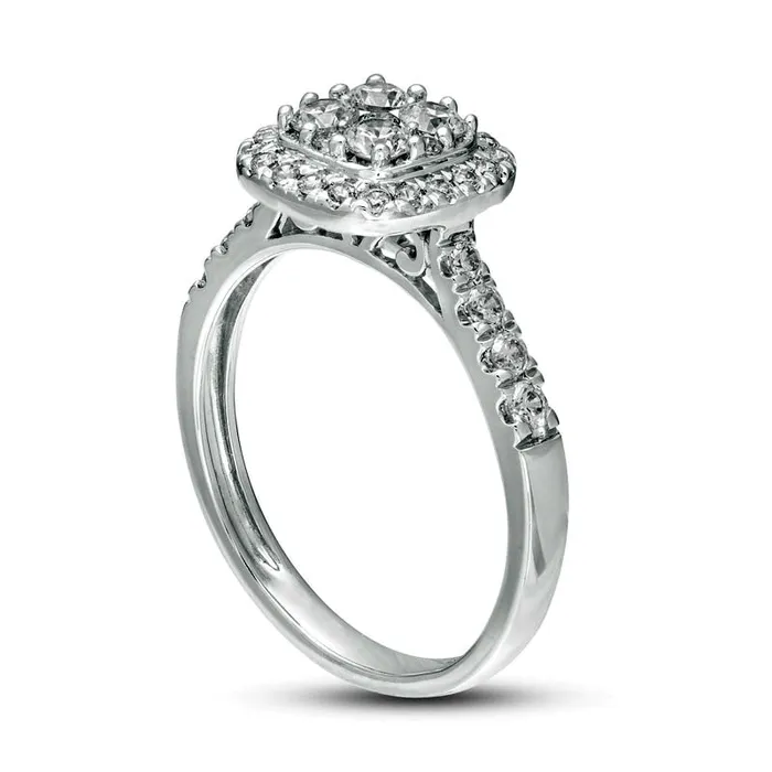 Rings Goldia 075 CT TW Composite Natural Diamond Cushion Frame Engagement Ring in Solid 10K White Gold Rings Goldia 075 CT TW Composite Natural Diamond Cushion Frame Engagement Ring in Solid 10K White Gold
