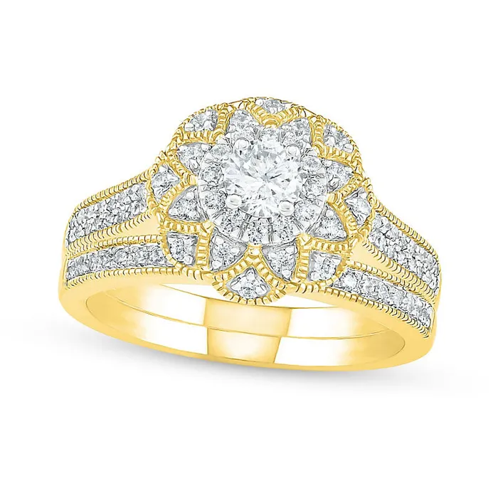 Rings Goldia 075 CT TW Natural Diamond Scallop Edge Frame Antique VintageStyle Bridal Engagement Ring Set in Solid 10K Yellow Gold Rings Goldia 075 CT TW Natural Diamond Scallop Edge Frame Antique VintageStyle Bridal Engagement Ring Set in Solid 10K Yellow Gold