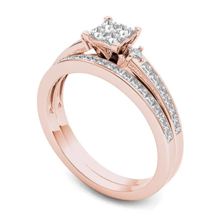 Rings Goldia 075 CT TW Quad PrincessCut Natural Diamond Bridal Engagement Ring Set in Solid 14K Rose Gold Rings Goldia 075 CT TW Quad PrincessCut Natural Diamond Bridal Engagement Ring Set in Solid 14K Rose Gold