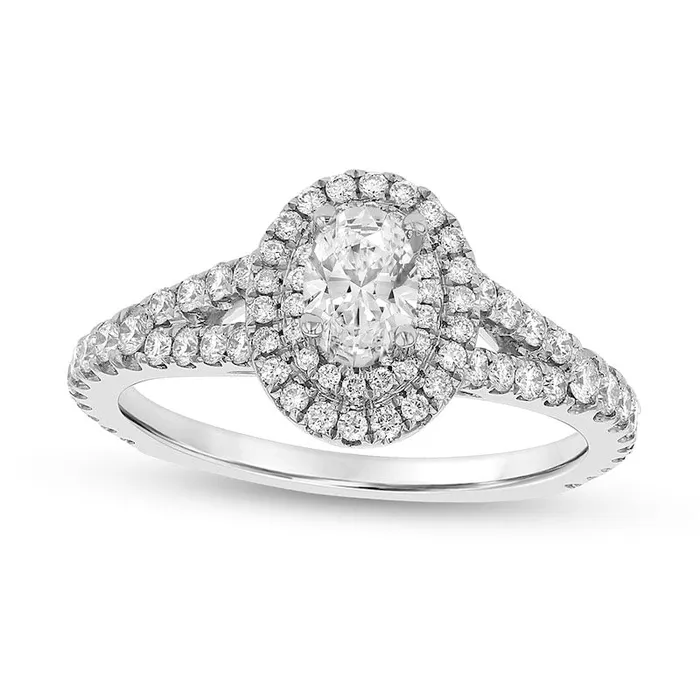 Rings Goldia 088 CT TW Oval Natural Diamond Double Frame Split Shank Engagement Ring in Solid 18K White Gold GSI2 Rings Goldia 088 CT TW Oval Natural Diamond Double Frame Split Shank Engagement Ring in Solid 18K White Gold GSI2