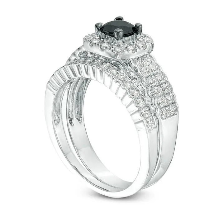Rings Goldia 10 CT TW Enhanced Black and White Natural Diamond Cushion Frame Bridal Engagement Ring Set in Solid 10K White Gold Rings Goldia 10 CT TW Enhanced Black and White Natural Diamond Cushion Frame Bridal Engagement Ring Set in Solid 10K White Gold