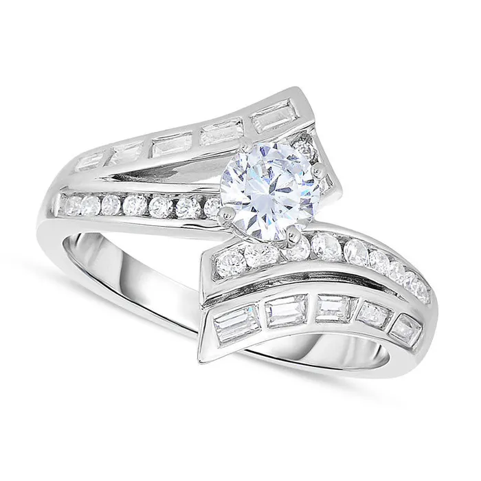 Rings Goldia 10 CT TW Natural Diamond Bypass Two Row Engagement Ring in Solid 14K White Gold Rings Goldia 10 CT TW Natural Diamond Bypass Two Row Engagement Ring in Solid 14K White Gold