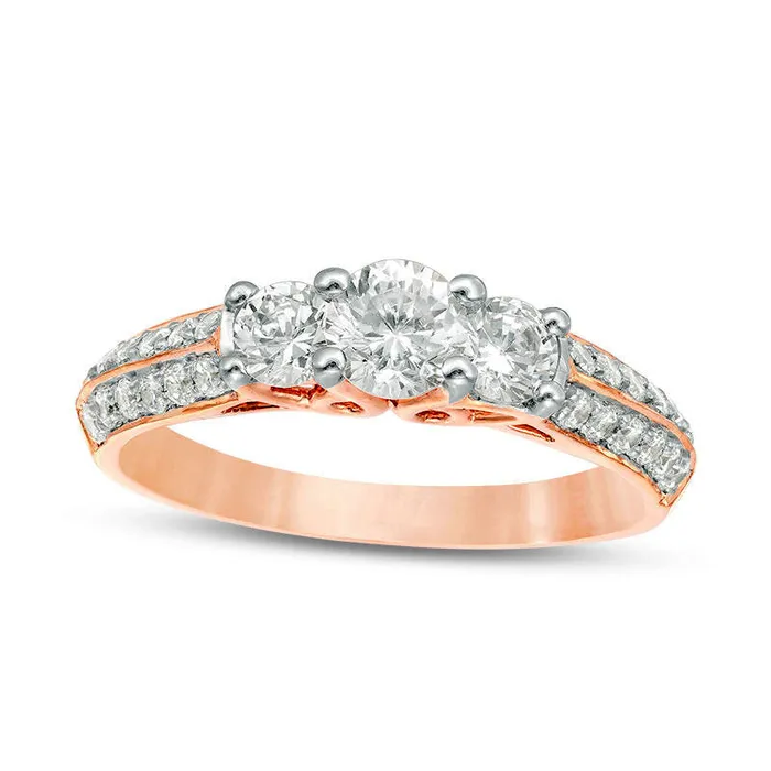 Rings Goldia 10 CT TW Natural Diamond Three Stone Two Row Engagement Ring in Solid 10K Rose Gold