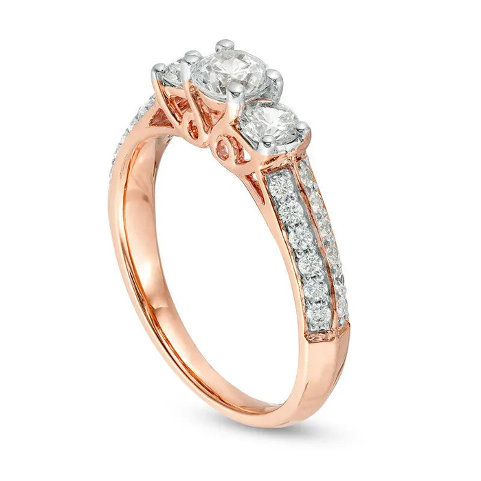 Rings Goldia 10 CT TW Natural Diamond Three Stone Two Row Engagement Ring in Solid 10K Rose Gold Rings Goldia 10 CT TW Natural Diamond Three Stone Two Row Engagement Ring in Solid 10K Rose Gold