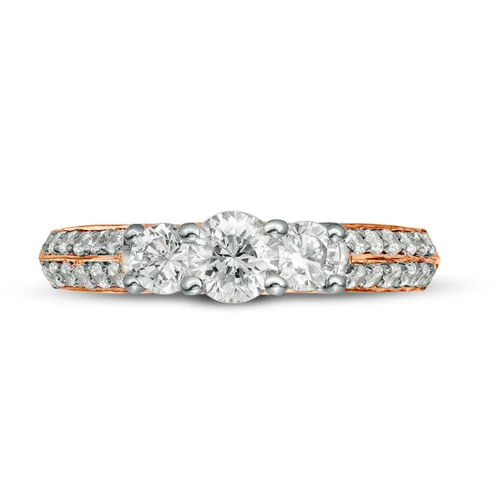 Rings Goldia 10 CT TW Natural Diamond Three Stone Two Row Engagement Ring in Solid 10K Rose Gold Rings Goldia 10 CT TW Natural Diamond Three Stone Two Row Engagement Ring in Solid 10K Rose Gold