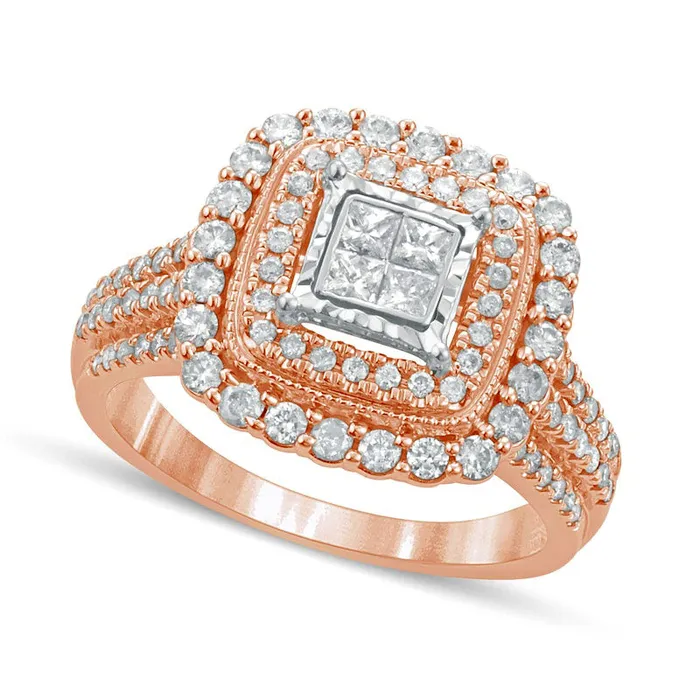 Rings Goldia 10 CT TW PrincessCut Quad Natural Diamond Double Square Frame Antique VintageStyle Engagement Ring in Solid 10K Rose Gold Rings Goldia 10 CT TW PrincessCut Quad Natural Diamond Double Square Frame Antique VintageStyle Engagement Ring in Solid 10K Rose Gold