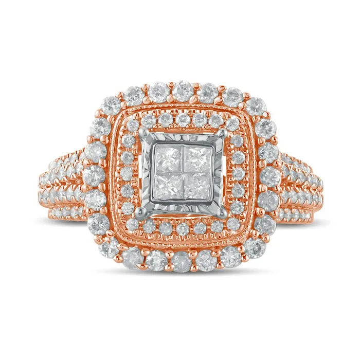 Rings Goldia 10 CT TW PrincessCut Quad Natural Diamond Double Square Frame Antique VintageStyle Engagement Ring in Solid 10K Rose Gold Rings Goldia 10 CT TW PrincessCut Quad Natural Diamond Double Square Frame Antique VintageStyle Engagement Ring in Solid 10K Rose Gold