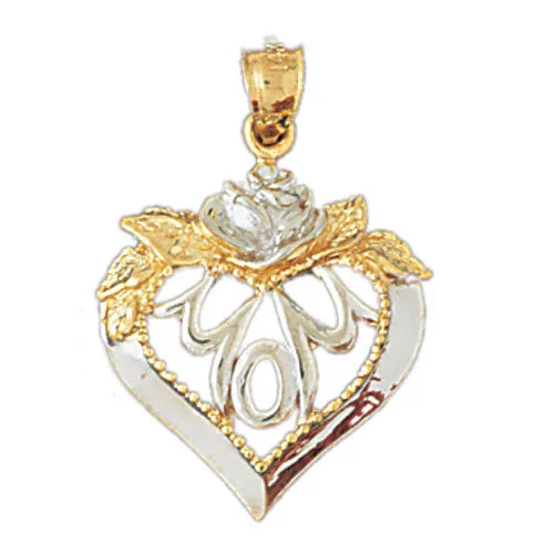 Rings Goldia 14K Two Tone Gold Mom In Heart Pendant