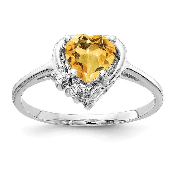 Rings Goldia 14k White Gold 6mm Heart Citrine AA Diamond ring
