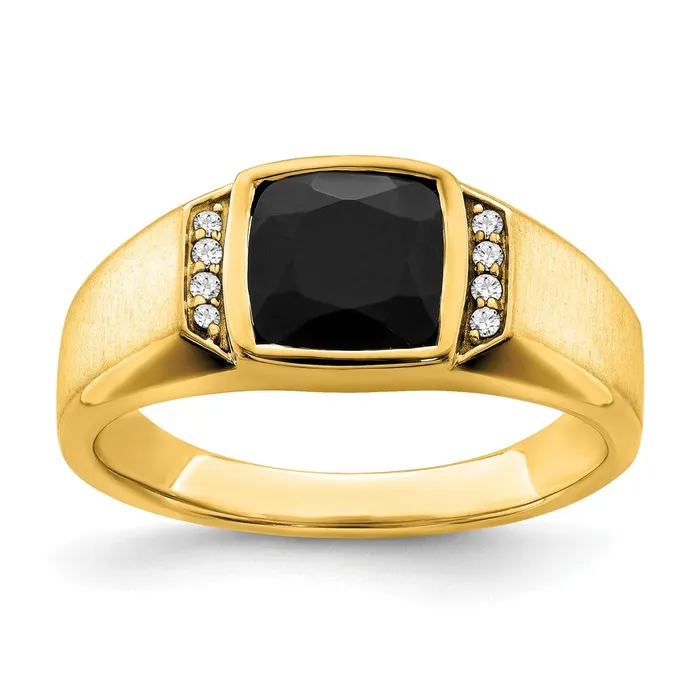 Rings Goldia 14K Yellow Gold Onyx and Real Diamond Mens Ring