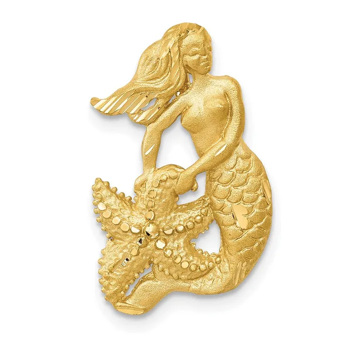 Rings Goldia 14k Yellow Gold Satin Diamondcut OpenBacked Mermaid Pendant