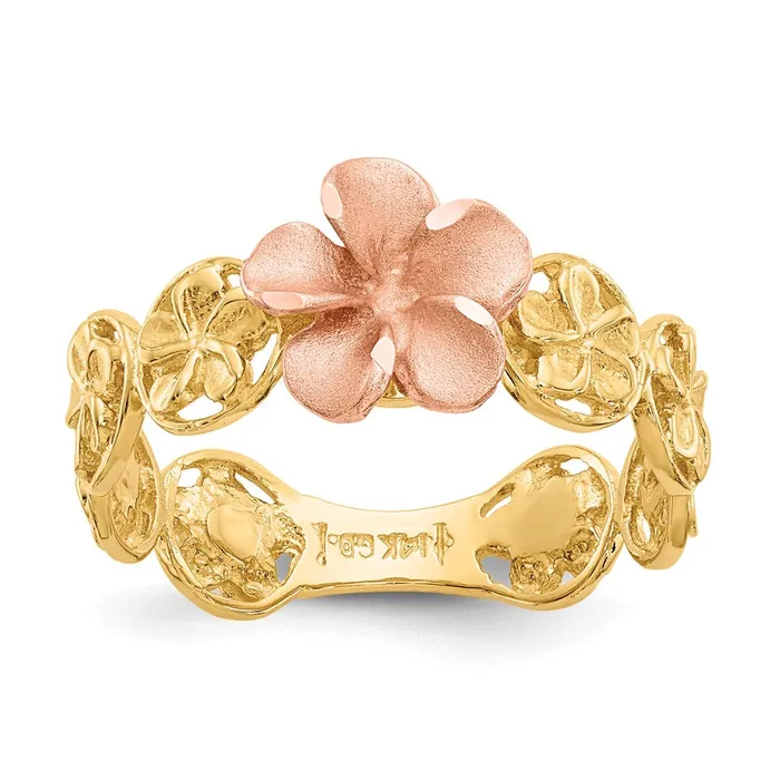Rings Goldia 14k Yellow u0026 Rose Gold Diamondcut Plumeria Flower Ring