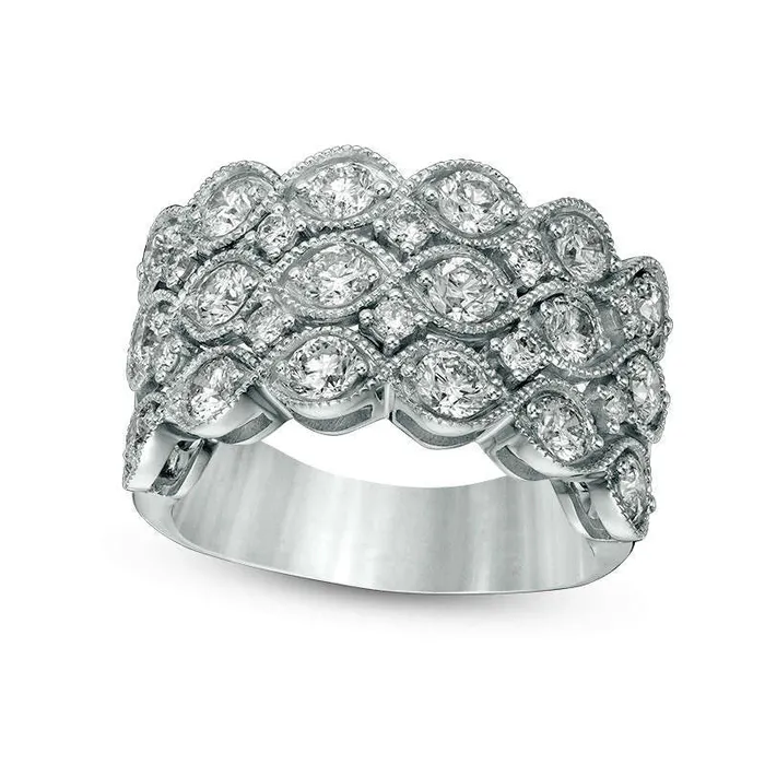 Rings Goldia 20 CT TW Natural Diamond MarquiseShaped Three Row Antique VintageStyle Band in Solid 14K White Gold Rings Goldia 20 CT TW Natural Diamond MarquiseShaped Three Row Antique VintageStyle Band in Solid 14K White Gold