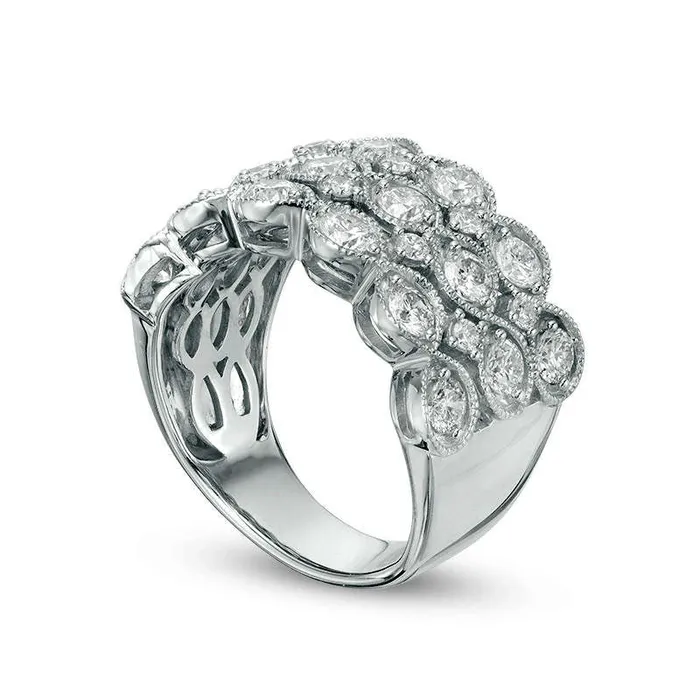 Rings Goldia 20 CT TW Natural Diamond MarquiseShaped Three Row Antique VintageStyle Band in Solid 14K White Gold Rings Goldia 20 CT TW Natural Diamond MarquiseShaped Three Row Antique VintageStyle Band in Solid 14K White Gold