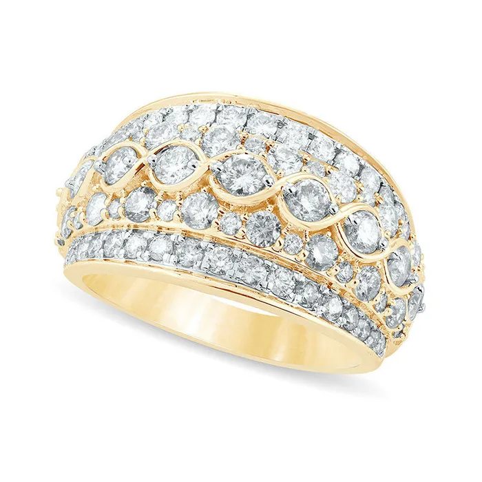 Rings Goldia 20 CT TW Natural Diamond Twist Center MultiRow Ring in Solid 10K Yellow Gold Rings Goldia 20 CT TW Natural Diamond Twist Center MultiRow Ring in Solid 10K Yellow Gold