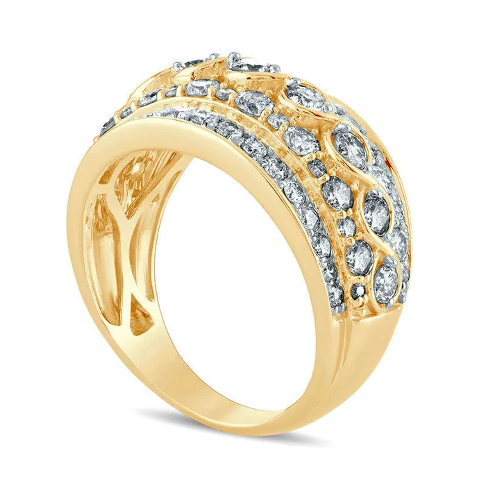 Rings Goldia 20 CT TW Natural Diamond Twist Center MultiRow Ring in Solid 10K Yellow Gold Rings Goldia 20 CT TW Natural Diamond Twist Center MultiRow Ring in Solid 10K Yellow Gold
