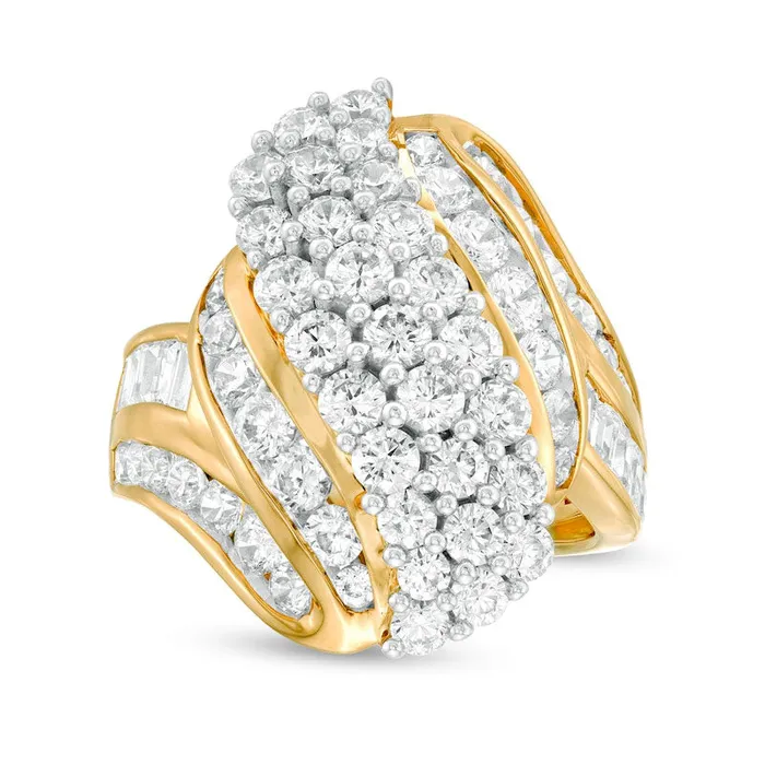 Rings Goldia 30 CT TW Natural Diamond MultiRow Bypass Ring in Solid 10K Yellow Gold Rings Goldia 30 CT TW Natural Diamond MultiRow Bypass Ring in Solid 10K Yellow Gold