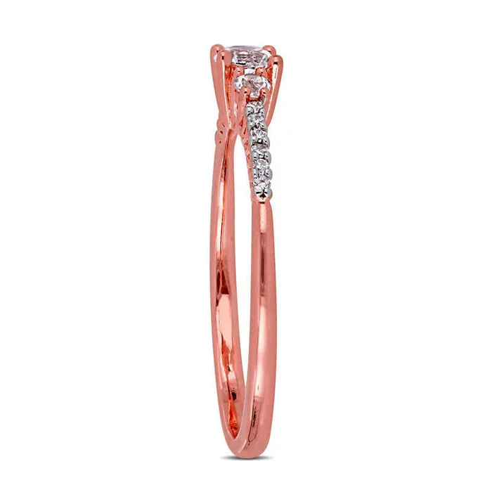 Rings Goldia 35mm LabCreated White Sapphire and 005 CT TW Diamond Three Stone Promise Ring in Sterling Silver with Rose Rhodium Rings Goldia 35mm LabCreated White Sapphire and 005 CT TW Diamond Three Stone Promise Ring in Sterling Silver with Rose Rhodium