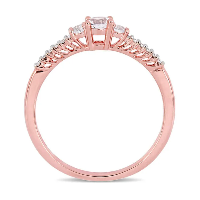 Rings Goldia 35mm LabCreated White Sapphire and 005 CT TW Diamond Three Stone Promise Ring in Sterling Silver with Rose Rhodium Rings Goldia 35mm LabCreated White Sapphire and 005 CT TW Diamond Three Stone Promise Ring in Sterling Silver with Rose Rhodium