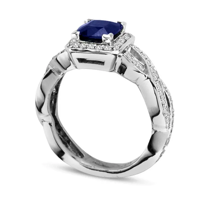 Rings Goldia 60mm CushionCut Blue Sapphire and 038 CT TW Natural Diamond Frame Engagement Ring in Solid 14K White Gold Rings Goldia 60mm CushionCut Blue Sapphire and 038 CT TW Natural Diamond Frame Engagement Ring in Solid 14K White Gold