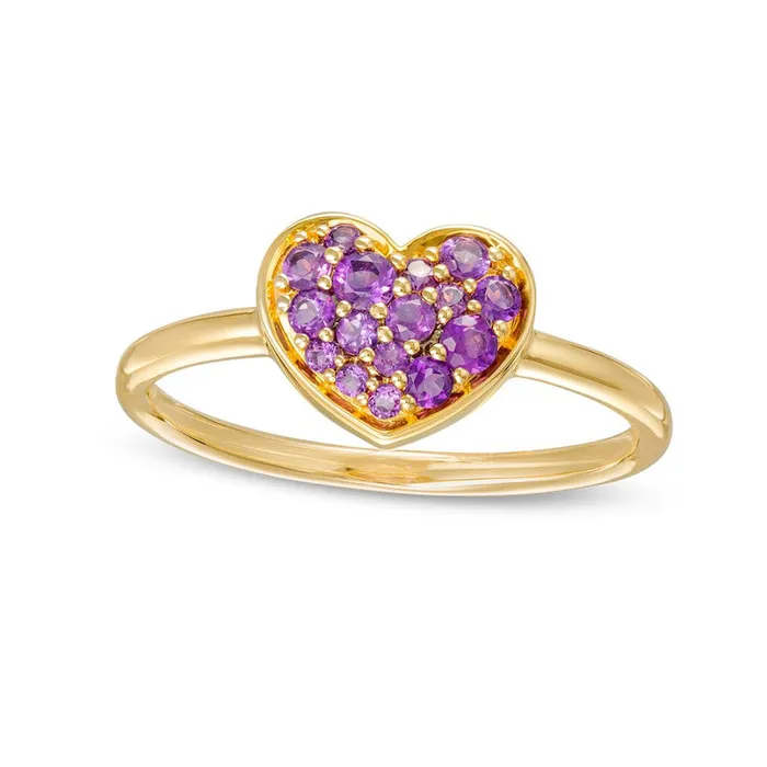 Rings Goldia Amethyst Cluster Heart Ring in Solid 10K Yellow Gold