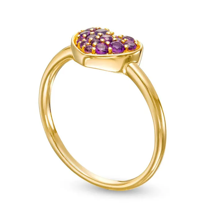 Rings Goldia Amethyst Cluster Heart Ring in Solid 10K Yellow Gold Rings Goldia Amethyst Cluster Heart Ring in Solid 10K Yellow Gold