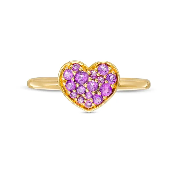 Rings Goldia Amethyst Cluster Heart Ring in Solid 10K Yellow Gold Rings Goldia Amethyst Cluster Heart Ring in Solid 10K Yellow Gold